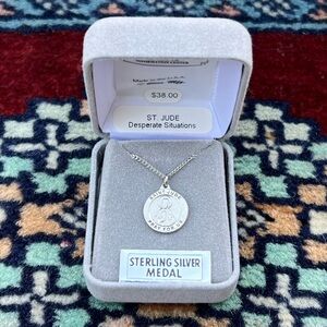 St. Jude Sterling Silver Round Pendant Small Religious Medal Necklace Chain